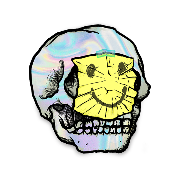 Holographic Sticky Note Skull Sticker